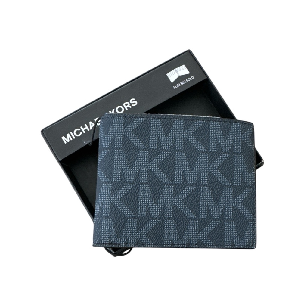 Michael Kors Jet Set Leather Bifold Wallet Navy Admiral Blue - Picture 1 of 8